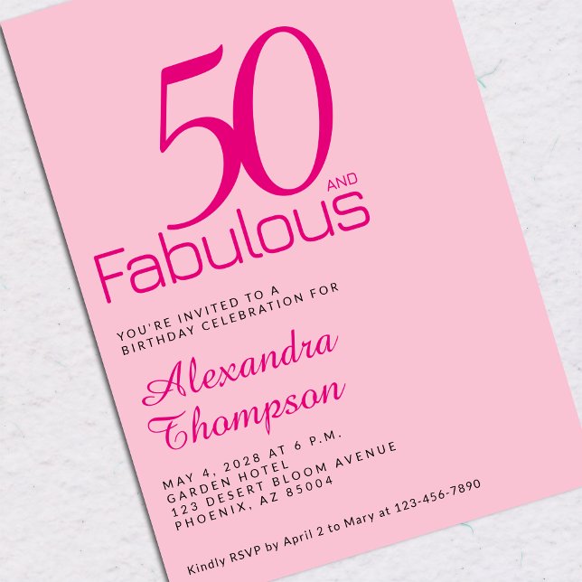 Invitation Fifty and Fabulous Blush Pink 50th Birthday Party (Créateur téléchargé)