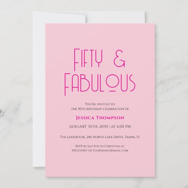 Invitation Fifty and Fabulous Blush Pink 50th Birthday Party  (Devant)