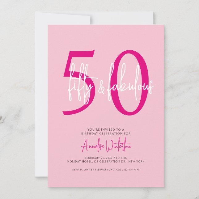 Invitation Fifty and Fabulous Blush Pink 50th Birthday Party  (Devant)