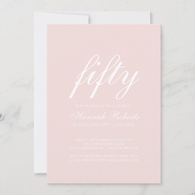 Invitation Fifty and Fabulous Blush Pink 50th Birthday Party  (Devant)