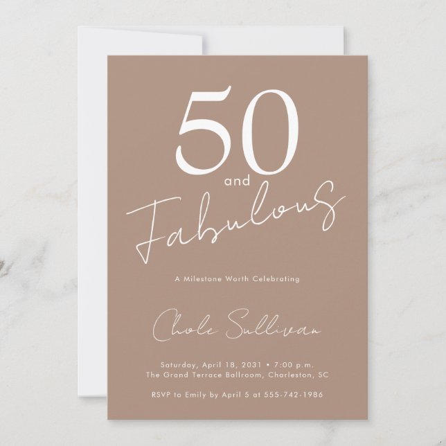 Invitation Fifty and Fabulous Brown 50th Birthday Party (Devant)