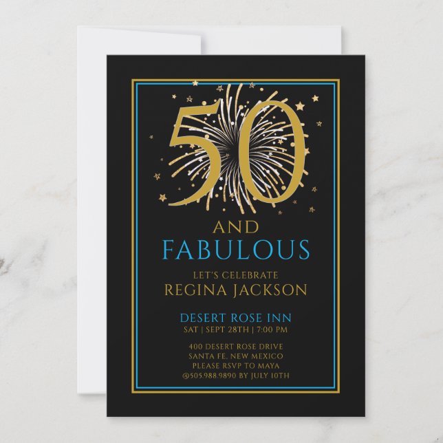 Invitation Fifty and Fabulous Gold Black 50th Birthday Party (Devant)