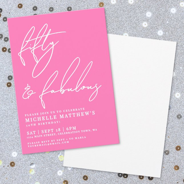 Invitation Fifty And Fabulous Hot Pink 50th Birthday (Fifty And Fabulous Hot Pink 50th Birthday Invitation)