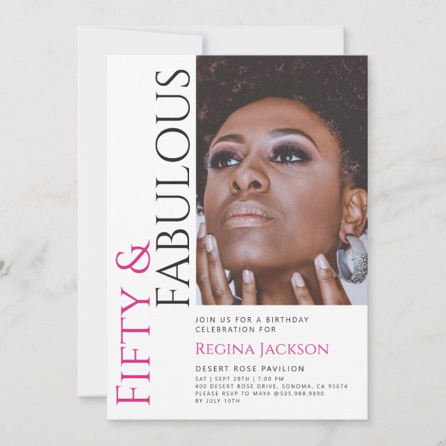 Invitation Fifty And Fabulous Photo 50th Birthday Party  (Devant)