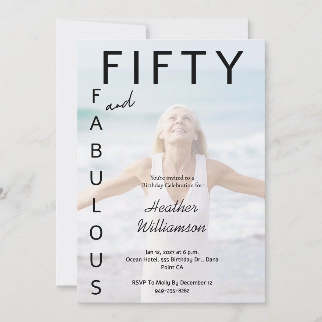 Invitation Fifty and Fabulous Photo 50th Birthday Party Invit (Devant)