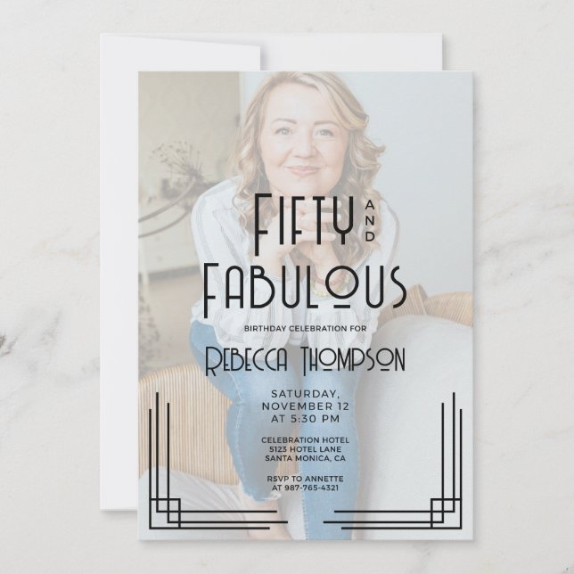 Invitation Fifty and Fabulous Photo Art Deco 50th Birthday (Devant)