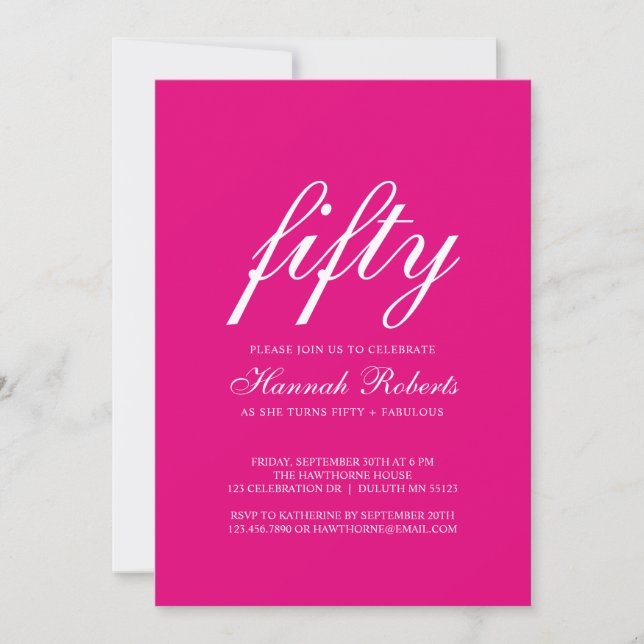 Invitation Fifty and Fabulous Pink 50th Birthday Party  (Devant)