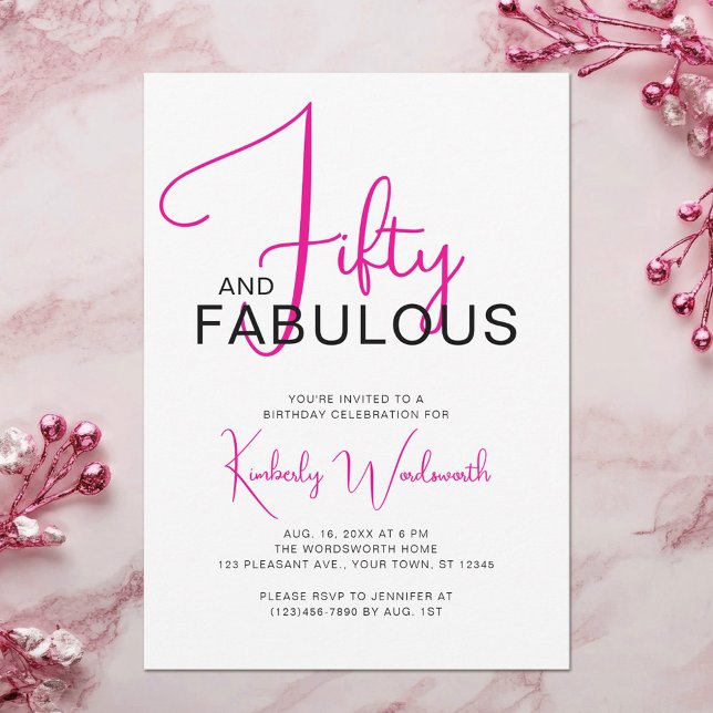 Invitation Fifty and Fabulous Pink 50th Birthday Party (Créateur téléchargé)