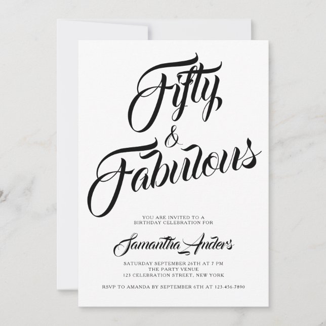 Invitation Fifty and Fabulous Script 50th Birthday Party (Devant)