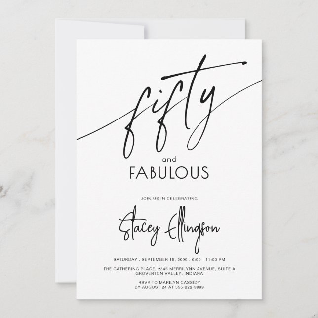 Invitation Fifty and Fabulous Script 50th Birthday Party (Devant)
