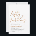 Invitation Fifty And Fabulous Script Gold 50th Birthday Party<br><div class="desc">Fifty and Fabulous script minimal gold and black modern 50th birthday invitation that you can personalize and send out for your fiftieth birthday party celebration. The words "Fifty and Fabulous" are set using popular script font typography. The text colors can be changed using the edit menu. Available in print, as...</div>