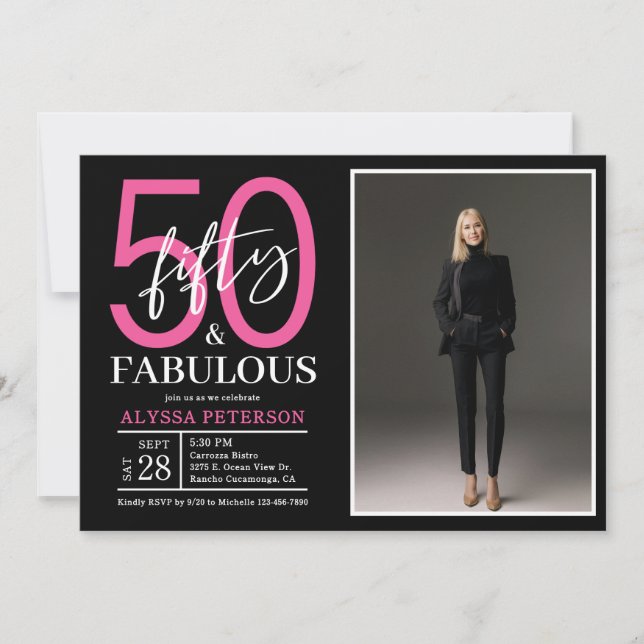 Invitation Fifty and Fabulous Script Photo 50th Birthday  (Devant)