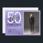 Invitation Fifty and Fabulous Script Photo 50th Birthday<br><div class="desc">This 50 & Fabulous purple foil black and white and photo 50th birthday party invitation is perfect for your loved one who's turning fifty!  It's fonts are trendy yet classic.  And your photo makes it unique just like her!</div>