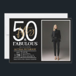 Invitation Fifty and Fabulous Script Photo 50th Birthday  Inv<br><div class="desc">This 50 & Fabulous black,  white and gold photo 50th birthday party invitation is perfect for your loved one who's turning fifty!  It's fonts are trendy yet classic.  And your photo makes it unique just like her!</div>