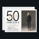 Invitation Fifty and Fabulous Script Photo 50th Birthday  Inv<br><div class="desc">This 50 & Fabulous black,  white and gold photo 50th birthday party invitation is perfect for your loved one who's turning fifty!  It's fonts are trendy yet classic.  And your photo makes it unique just like her!</div>