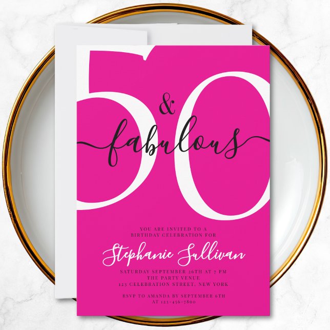 Invitation Fifty and Fabulous Script Pink 50th Birthday Party (Créateur téléchargé)