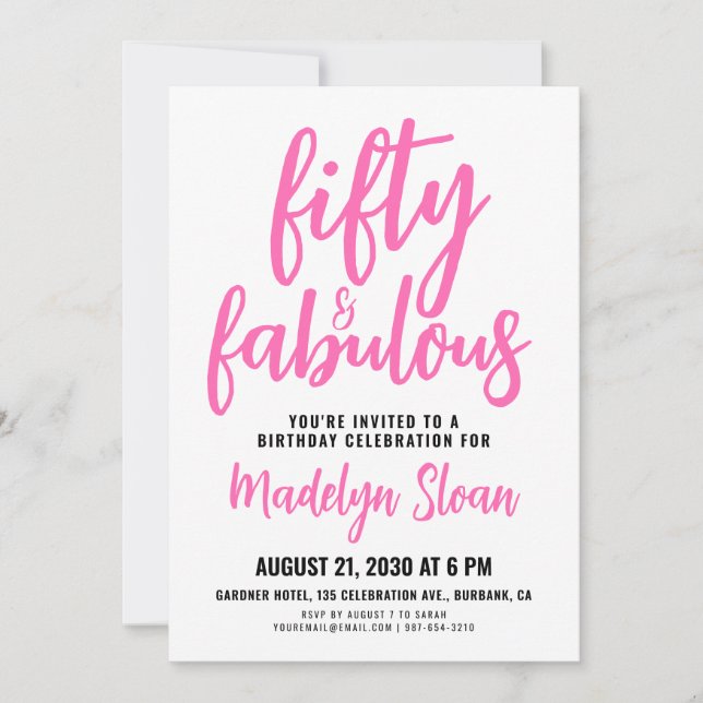 Invitation Fifty and Fabulous Script Pink 50th Birthday Party (Devant)