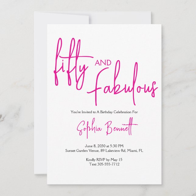 Invitation Fifty and Fabulous Script Pink 50th Birthday Party (Devant)