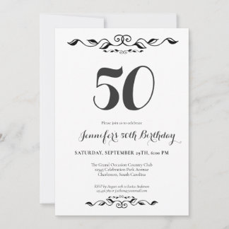 Invitation Fifty Elegant Noir et Blanc 50e Anniversaire