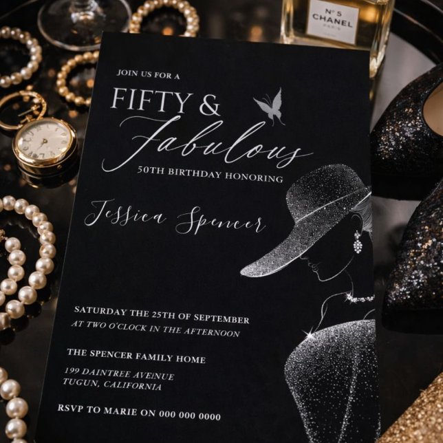 Invitation Fifty & Fabulous Black Glam 50th Birthday (Créateur téléchargé)