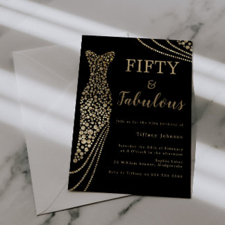 Invitation Fifty & Fabulous Elegant Gold Dress 50th Birthday