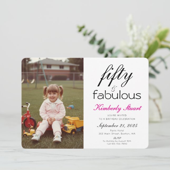 Invitation Fifty & Fabulous Photo 50th Script Birthday Party (Debout devant)