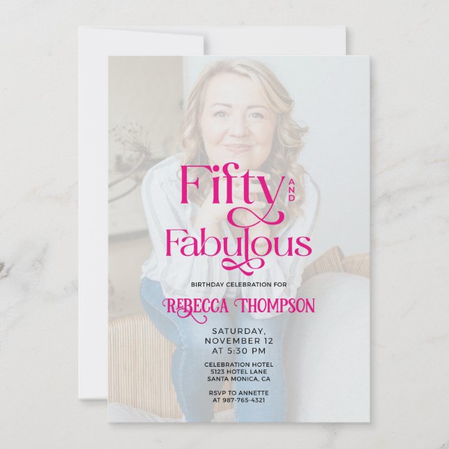 Invitation Fifty Fabulous Photo Pink Script 50th Birthday (Devant)