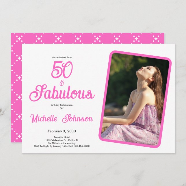 Invitation Fifty & Fabulous Pink Black 50th Birthday Party (Devant / Derrière)