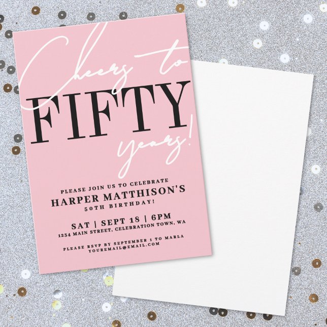 Invitation Fifty Pink 50th Birthday Party (Fifty Pink 50th Birthday Party Invitation)