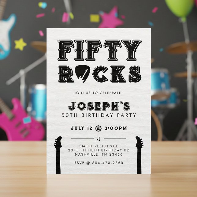 Invitation Fifty Rocks Guitar Pick 50th Birthday Party (Créateur téléchargé)