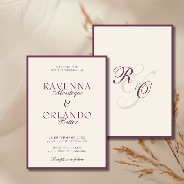 Invitation Fig Plum Ivory Monogram Glam | Mariage Old Money (Créateur téléchargé)