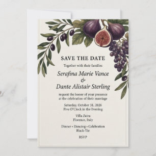 Invitation Figue Méditerranéenne, Raisins & Branche d'Olivier