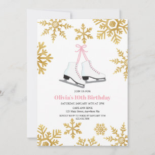 Invitation Figure Patinage Pink Gold Snowflake Anniversaire