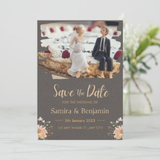 Invitation Figurine de mariage d'un couple, gris foncé et ora