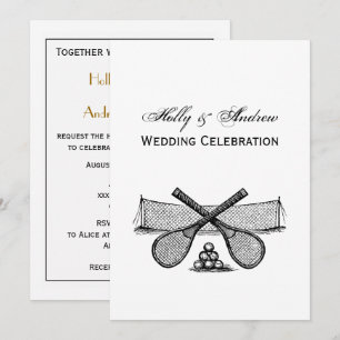 Invitation Filet de tennis vintage sportif, raquettes croisée