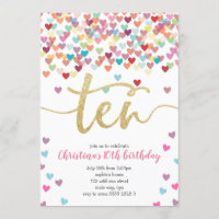 Fille 10e anniversaire Coeurs Confetti Rainbow Par