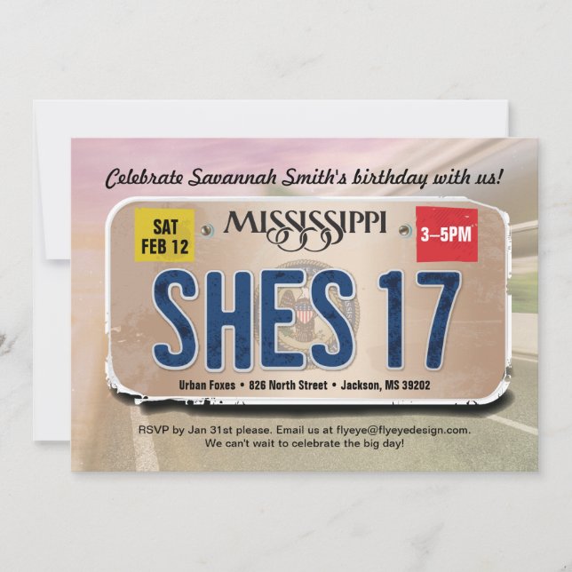 Invitation Fille 17e anniversaire Mississippi Licence Invitat (Devant)