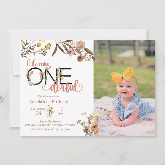 Invitation Fille 1er anniversaire | Little Miss Onederful (Devant)