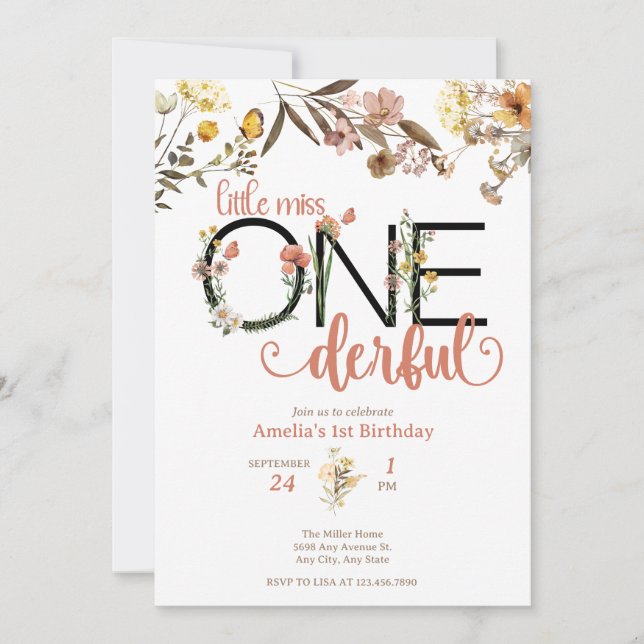 Invitation Fille 1er anniversaire | Little Miss Onederful (Devant)