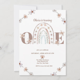 Invitation Fille 1er anniversaire Rainbow Boho
