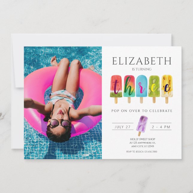 Invitation Fille 3e anniversaire Popsicle été Crème de glace (Devant)