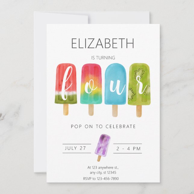 Invitation Fille 4e anniversaire Popsicle Summer Party (Devant)