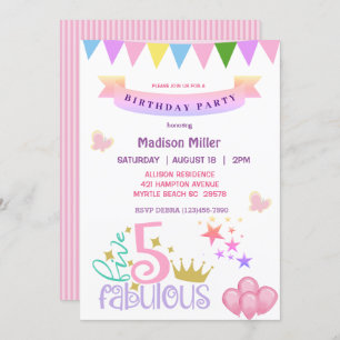 Invitation Fille 5 et fête d'anniversaire fabuleuse