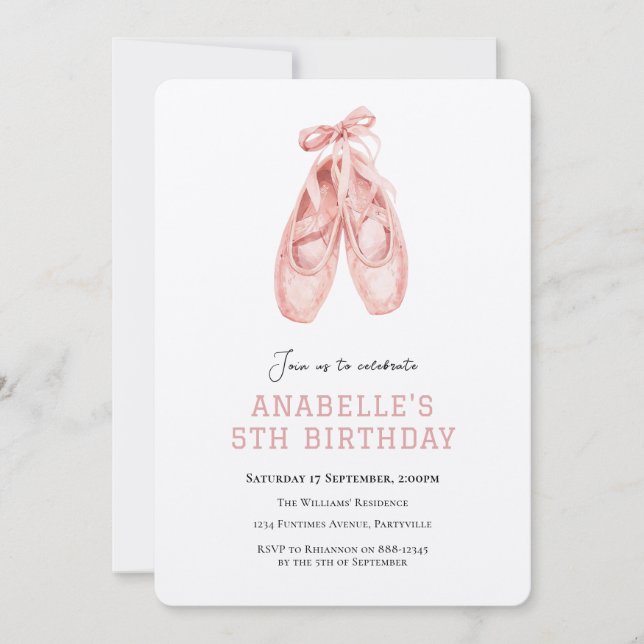 Invitation Fille 5ème anniversaire de ballet  (Devant)