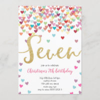 Fille 7e Anniversaire Coeurs Confetti Rainbow Part