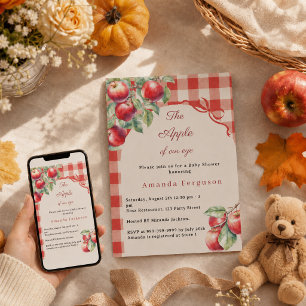 Invitation Fille à carreaux rouges pomme de notre œil Baby Sh