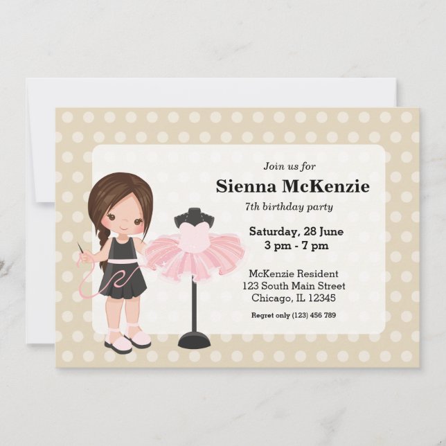 Invitation Fille à coudre (Devant)