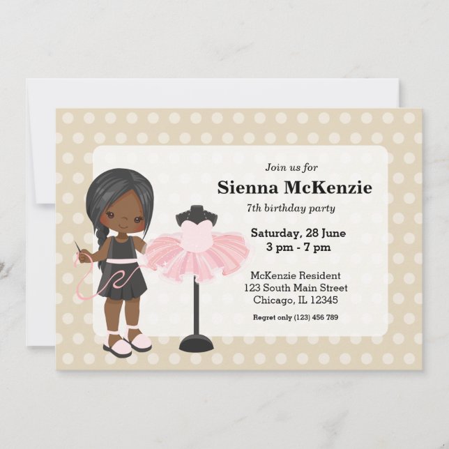 Invitation Fille à coudre (Devant)