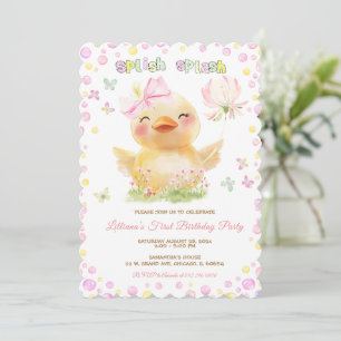 Invitation FILLE À LA CANARD EN CAOUTCHOUC ROSE Premier Anniv