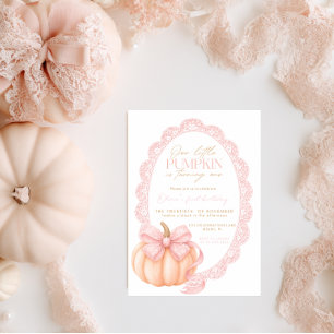 Invitation Fille à la citrouille avec un nœud rose pour son 1